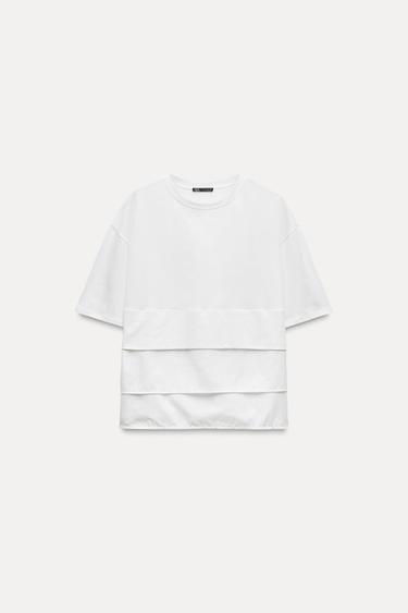 Oversized Pleated T-Shirt with Round Neckline