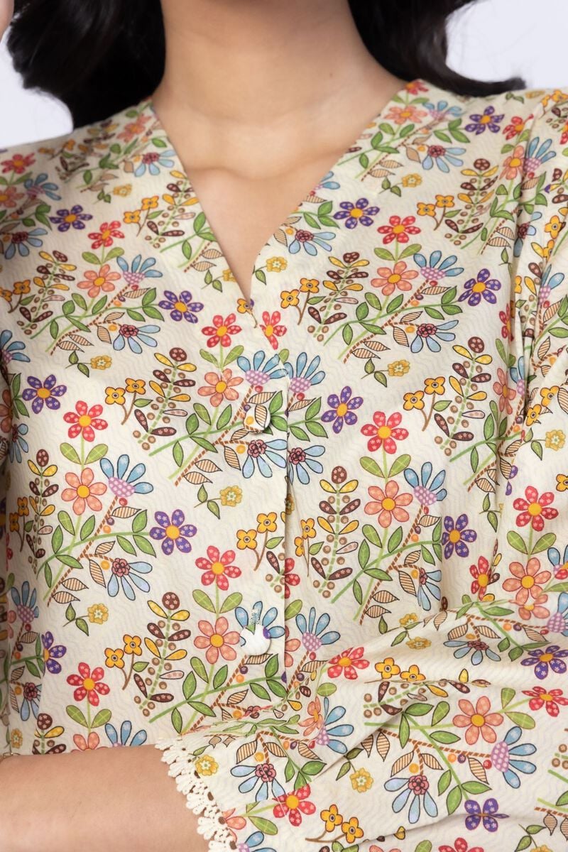 Khaadi Floral Printed Kurta Top #1293 in Cotton
