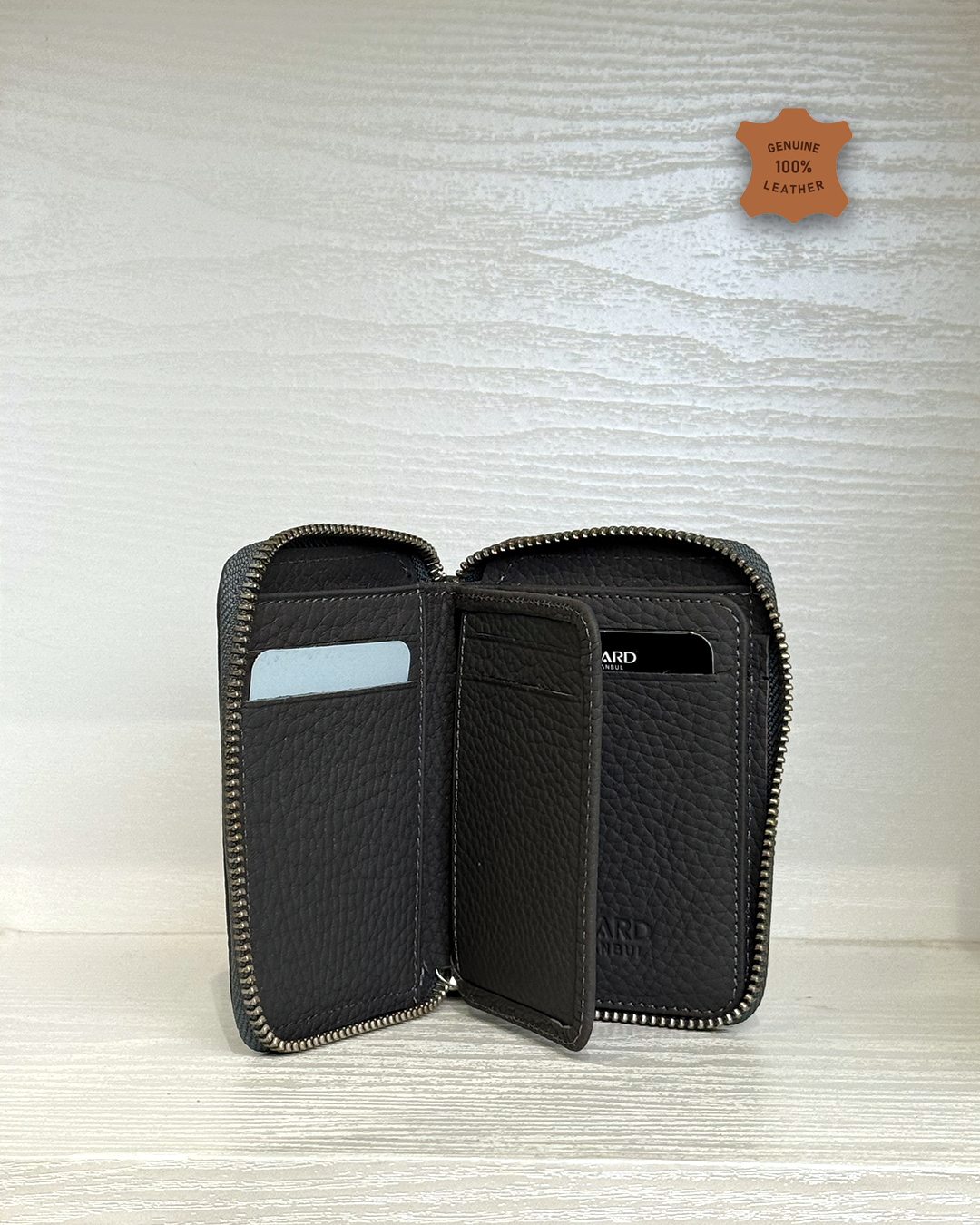 Compact Zippered Leather Mini Wallet Vertical