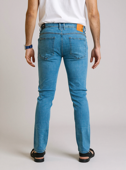 CLN Men’s Skinny Slim Fit Dark Mid Blue Jeans