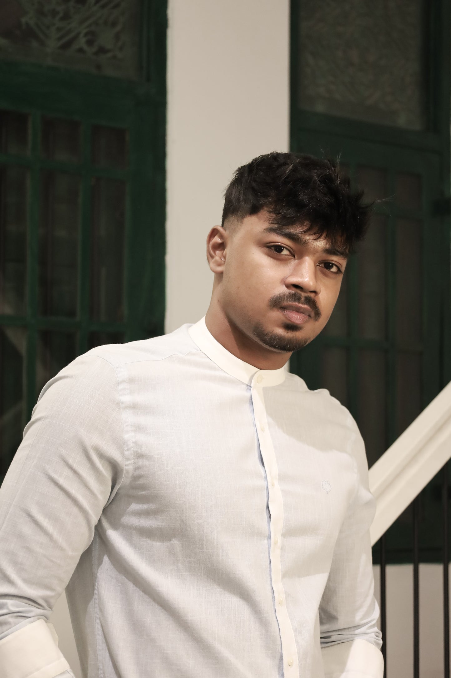 Mandarin Neck Shirt – Baby Blue With White Neck