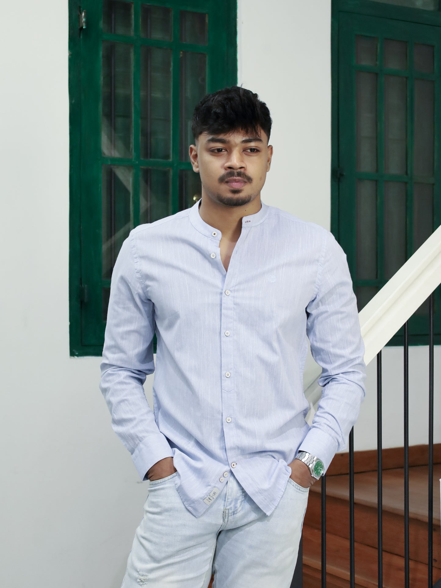 Mandarin neck Shirt – Blue