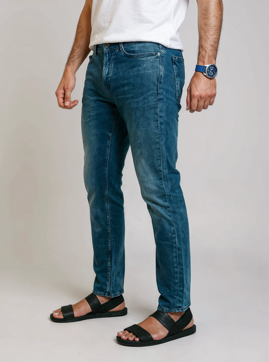 PNB Menβs Slim Fit Washed Blue Jeans