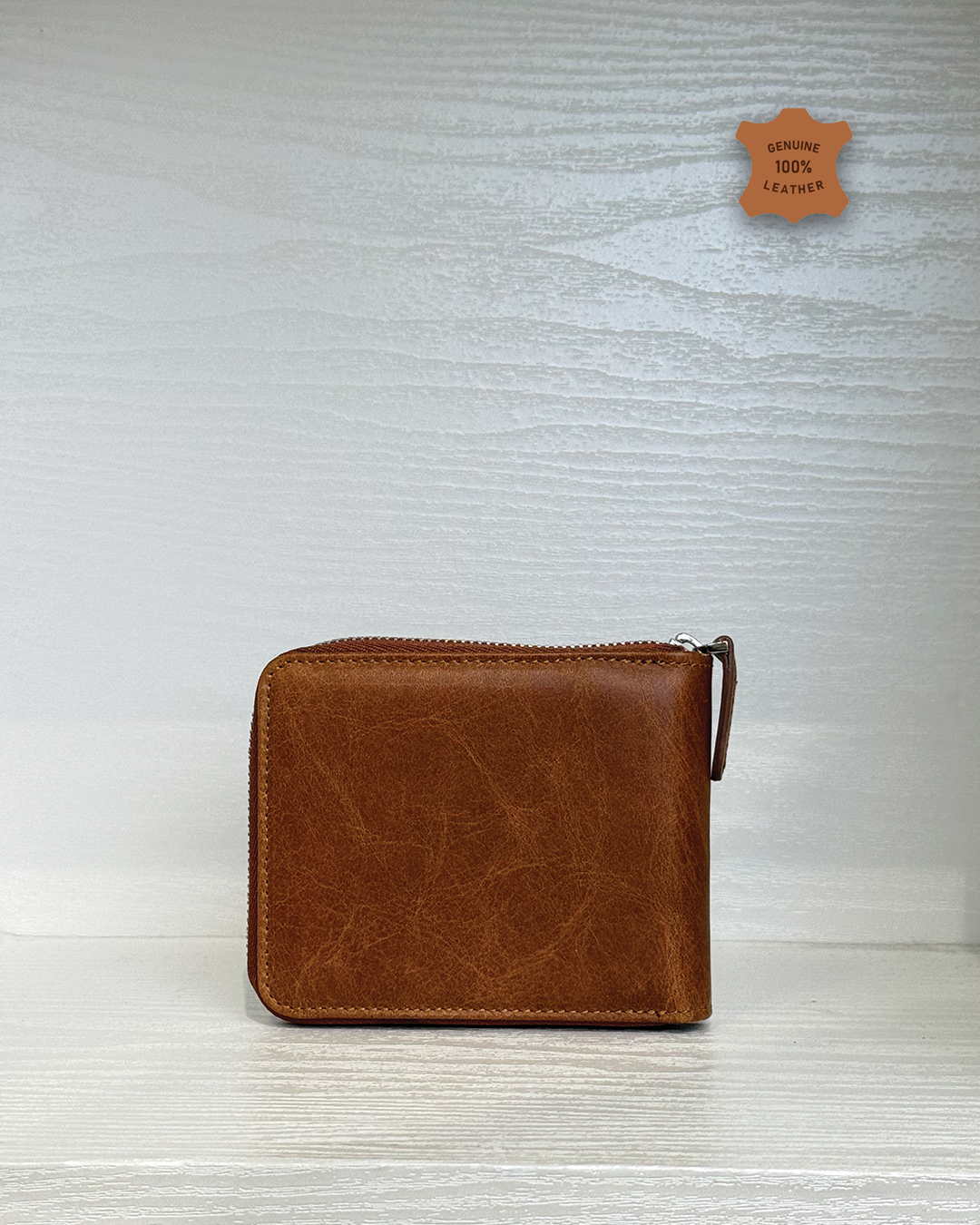 Compact Zippered Leather Mini Wallet Horizontal