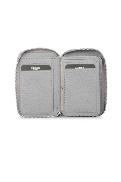 Guard Zippered Grey Leather Mini Wallet