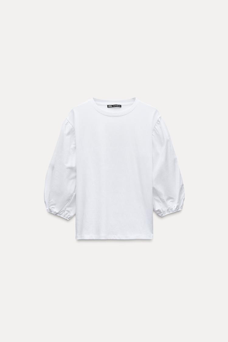 Slim Fit Puff Sleeve Top with Three-Quarter Sleeves