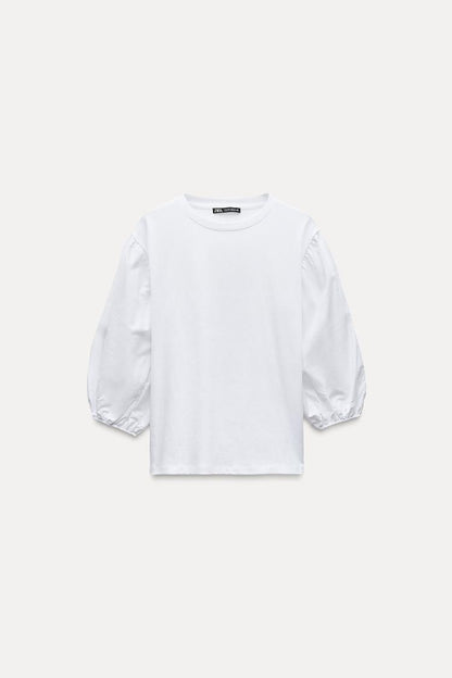 Slim Fit Puff Sleeve Top with Three-Quarter Sleeves
