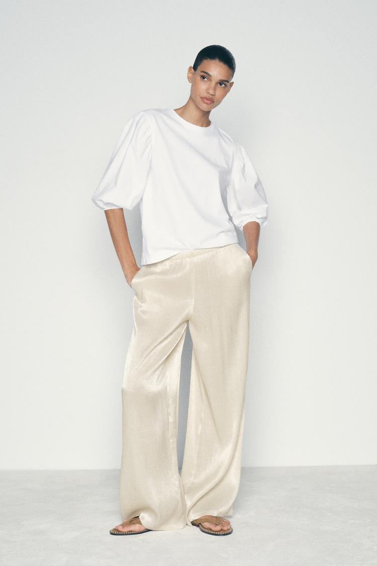 Slim Fit Puff Sleeve Top with Three-Quarter Sleeves