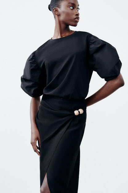 Slim Fit Puff Sleeve Top with Three-Quarter Sleeves