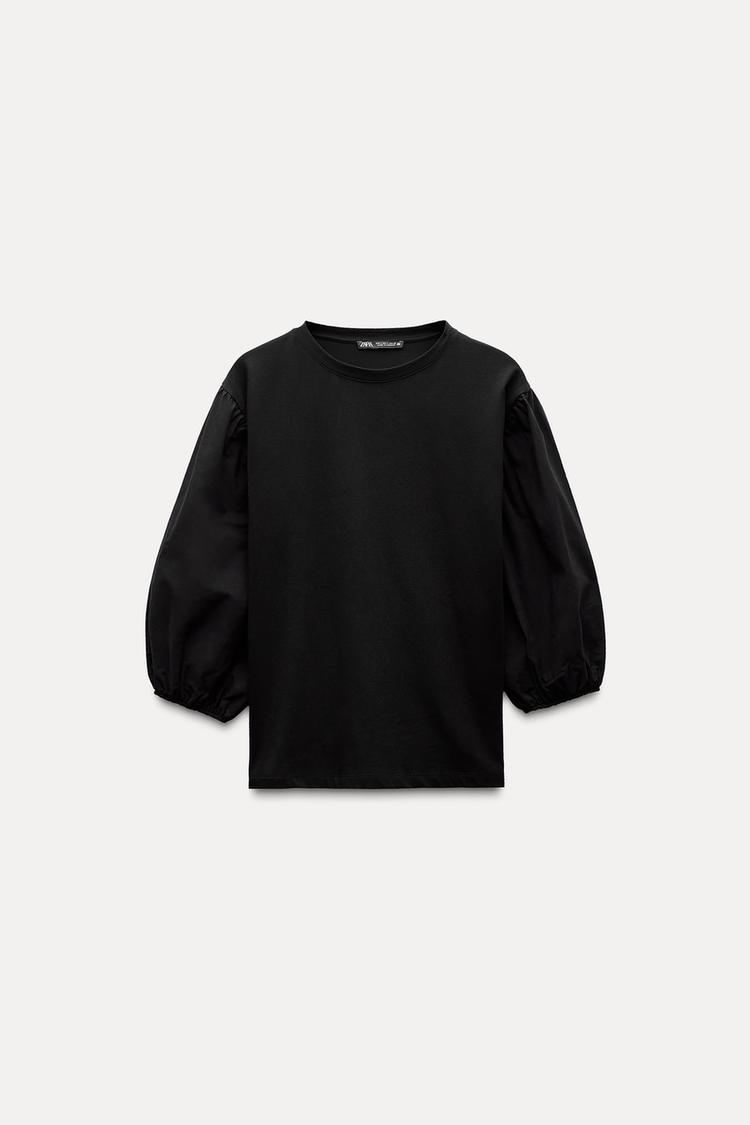 Slim Fit Puff Sleeve Top with Three-Quarter Sleeves