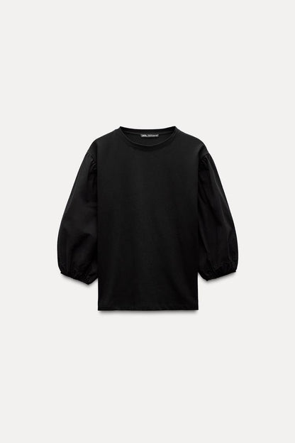 Slim Fit Puff Sleeve Top with Three-Quarter Sleeves