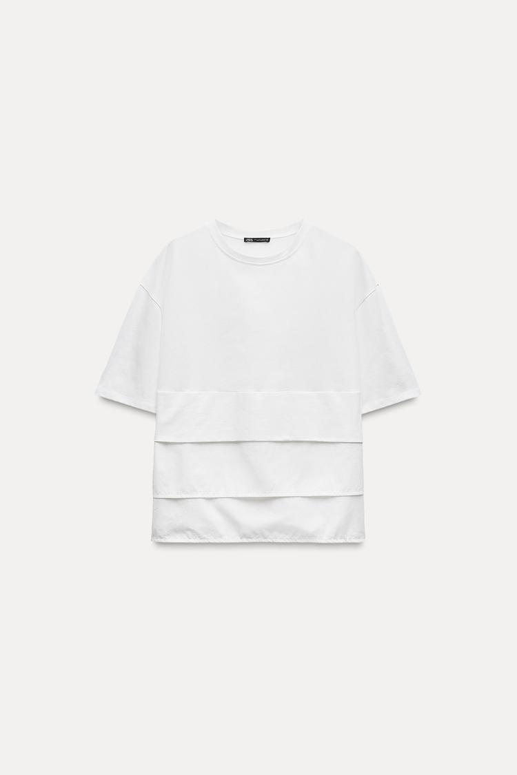 Oversized Pleated T-Shirt with Round Neckline