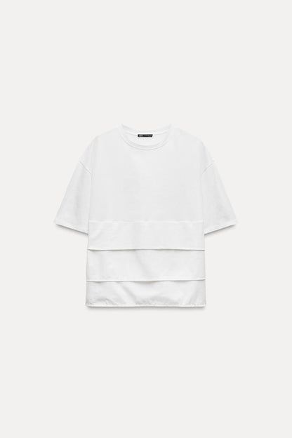 Oversized Pleated T-Shirt with Round Neckline