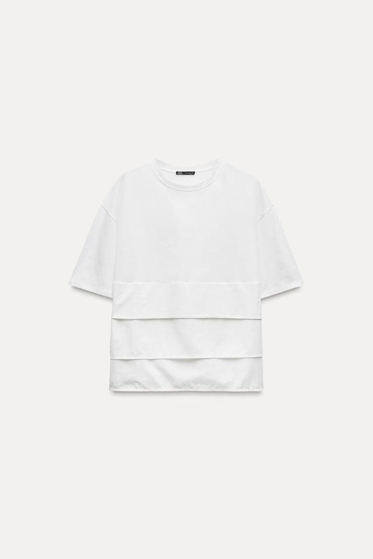 Oversized Pleated T-Shirt with Round Neckline
