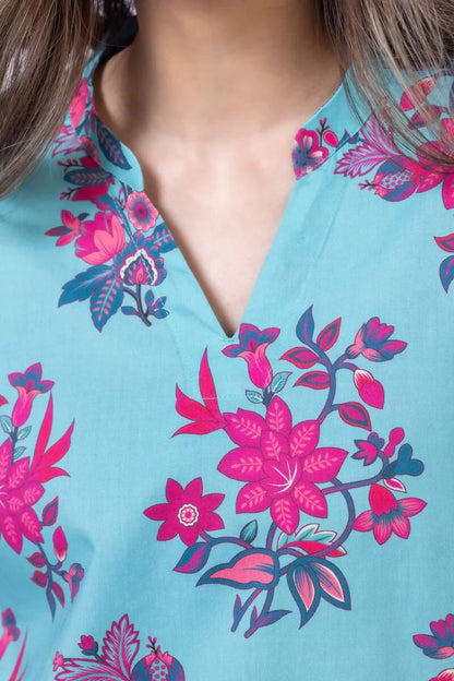 Cotton Viscose Kurta with Floral Print
