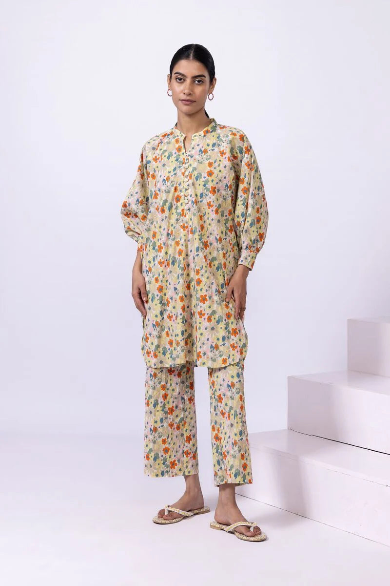 Ripple Crinkle Floral Printed Kurta