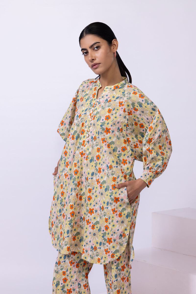 Ripple Crinkle Floral Printed Kurta