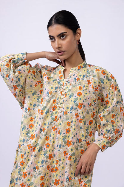 Ripple Crinkle Floral Printed Kurta