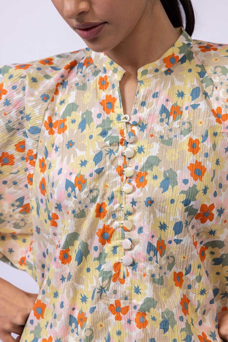 Ripple Crinkle Floral Printed Kurta