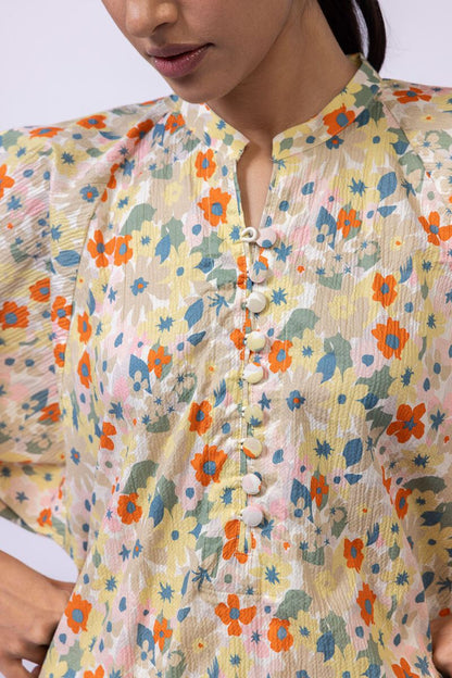 Ripple Crinkle Floral Printed Kurta