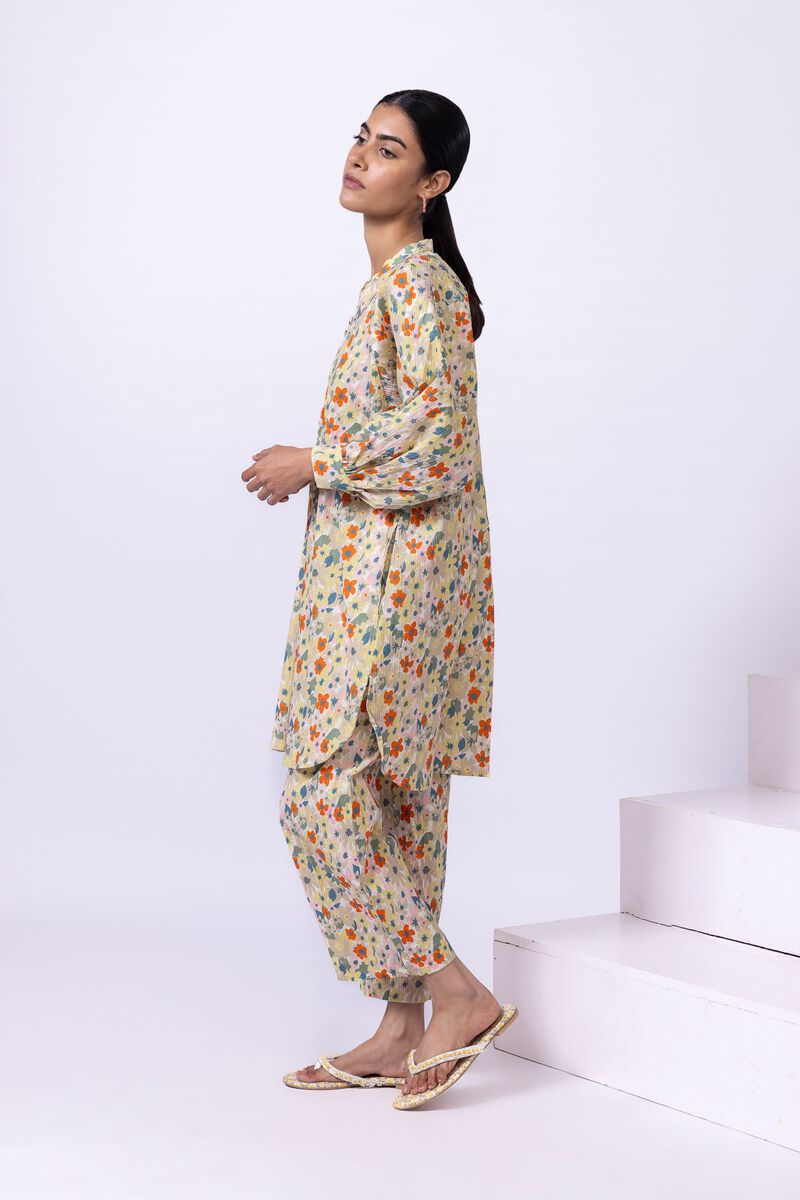 Ripple Crinkle Floral Printed Kurta