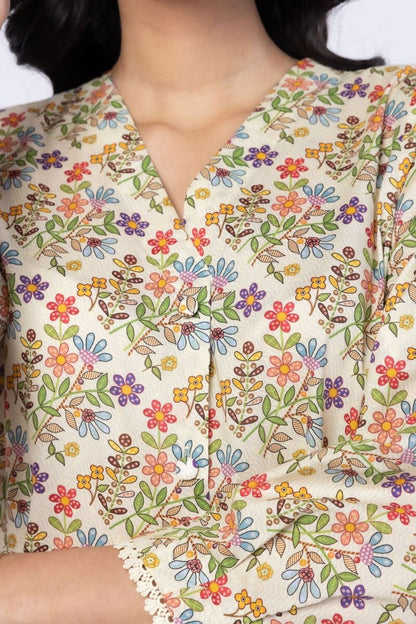 Khaadi Floral Printed Kurta Top #1293 in Cotton
