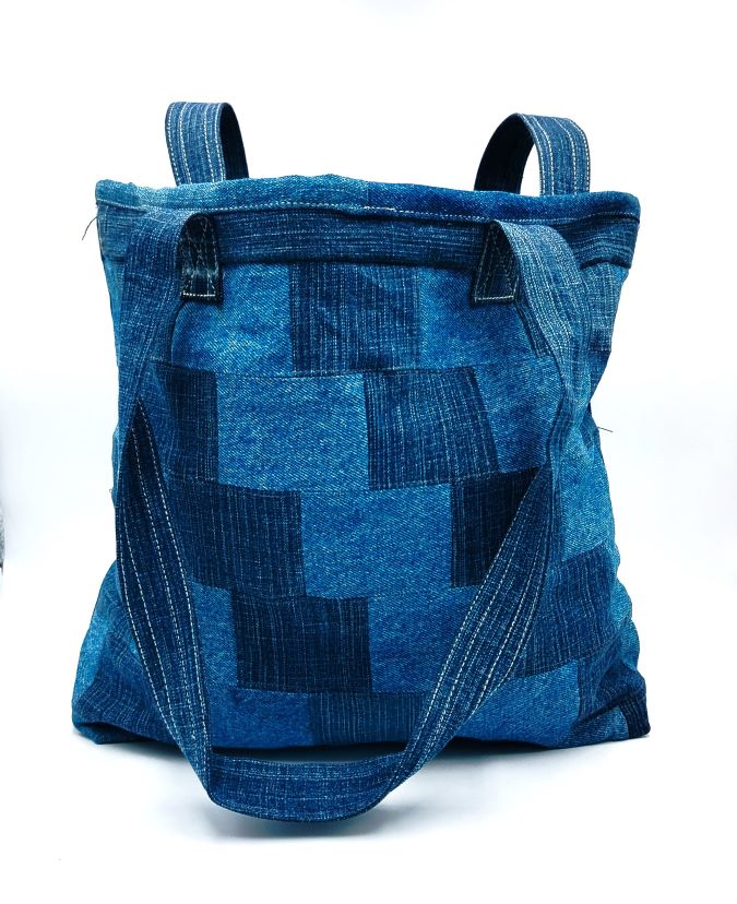 Denim Bag with Patch Work and Reversible Option
