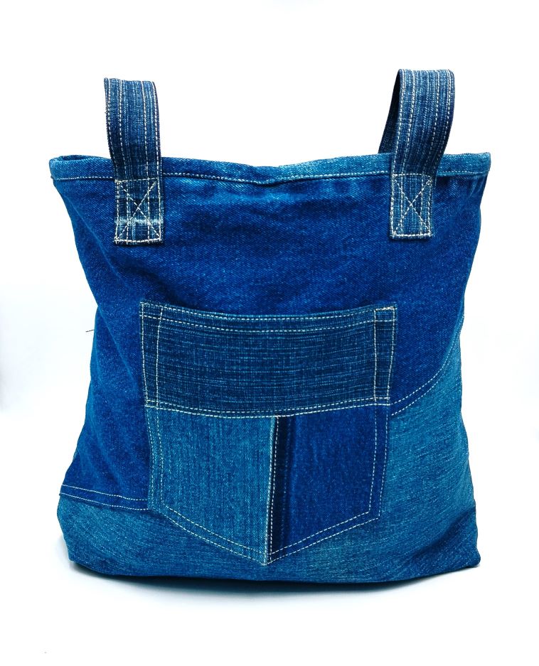 Denim Bag with Patch Work and Reversible Option