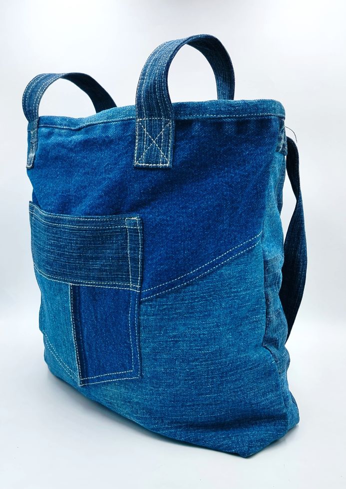 Denim Bag with Patch Work and Reversible Option