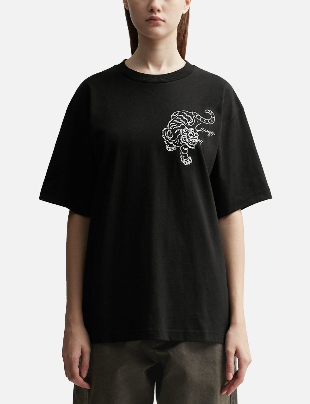 Tiger Embroidered Cotton T-shirt White