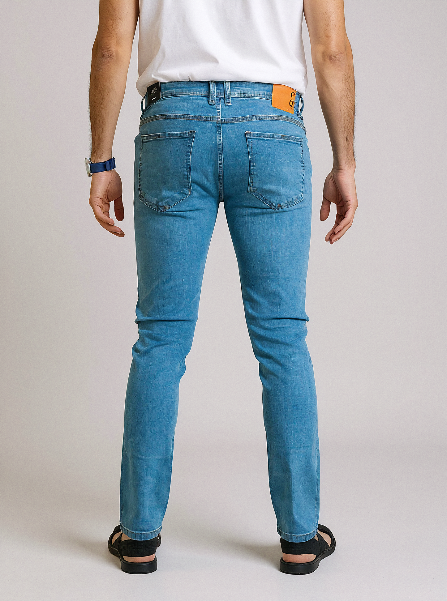 CLN Men’s Skinny Slim Fit Dark Mid Blue Jeans