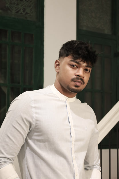 Mandarin Neck Shirt – Baby Blue With White Neck