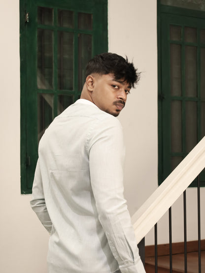 Mandarin Neck Shirt – Turquoise With White Neck