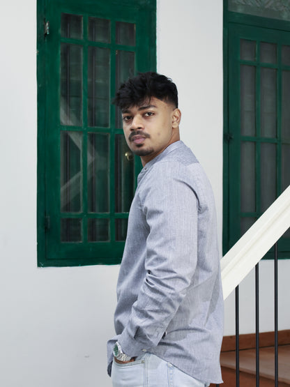 Mandarin Neck Shirt - Grey