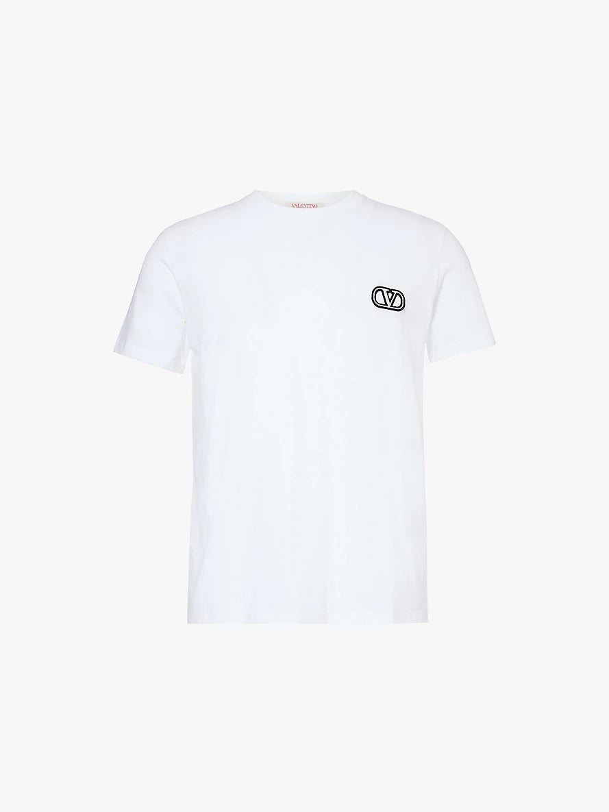 VLogo Embroidery Cotton T-Shirt White