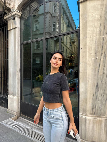 Ribbed Crop Top in Washed Black for Women