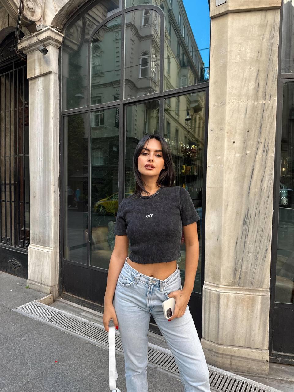 Ribbed Crop Top in Washed Black for Women