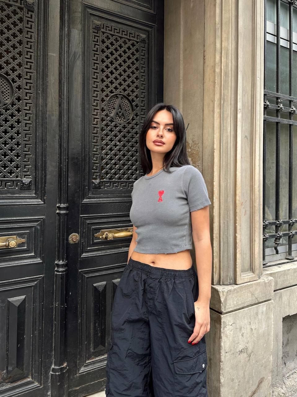 Ribbed Crop Top in Washed Black for Women