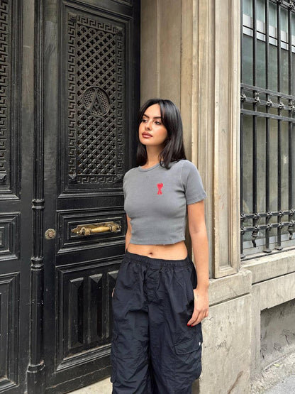 Ribbed Crop Top in Washed Black for Women