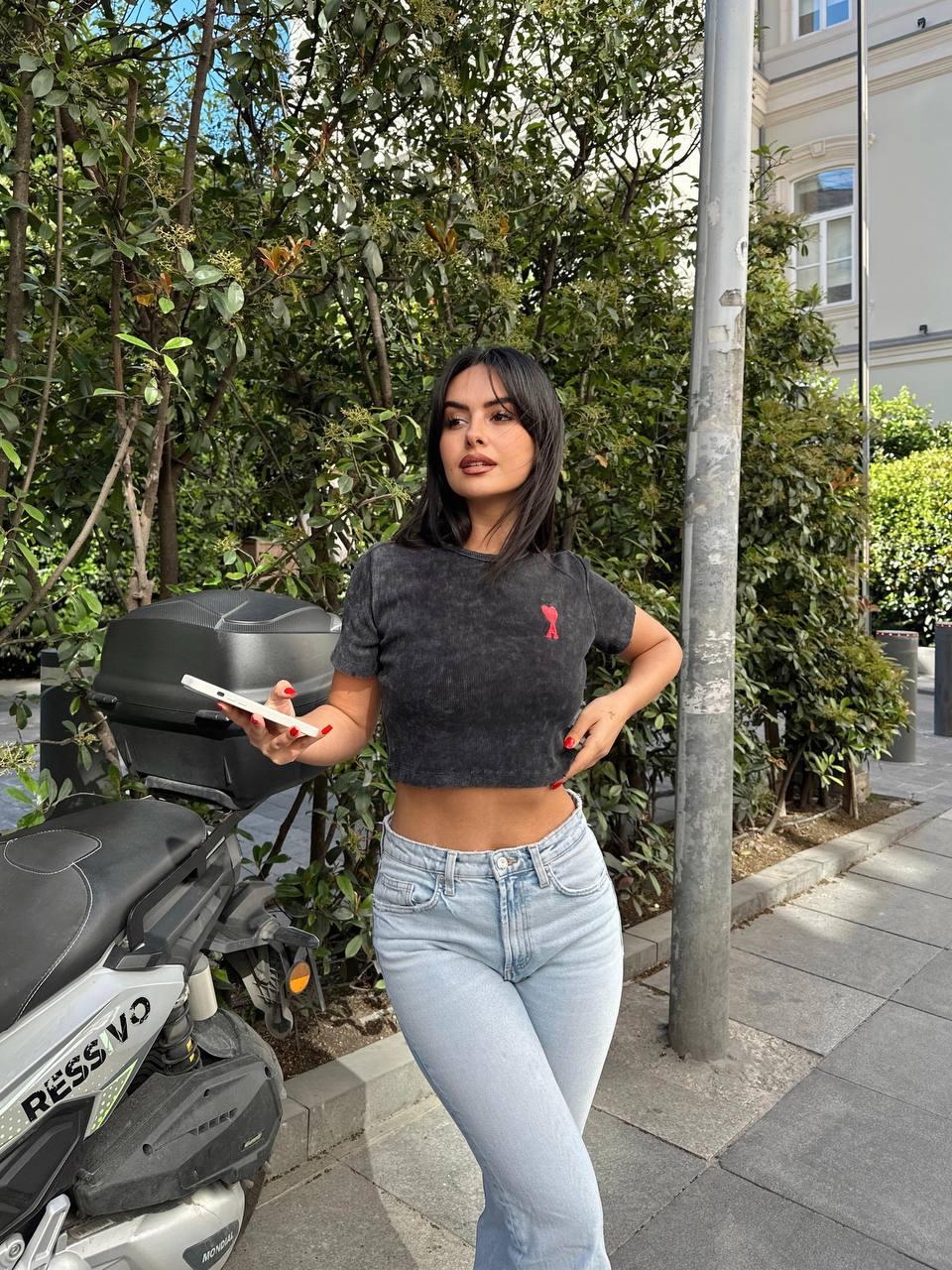 Ribbed Crop Top in Washed Black for Women