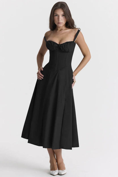 Carmen Bustier Sundress in Black Cotton