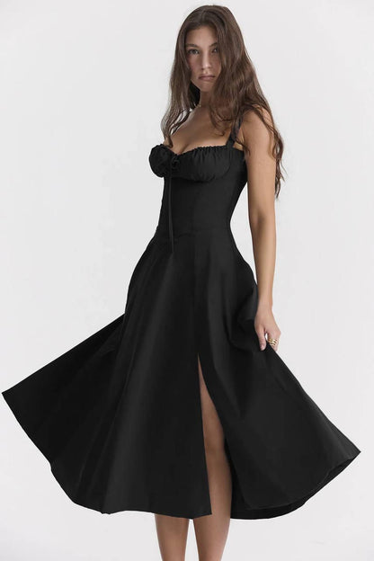 Carmen Bustier Sundress in Black Cotton