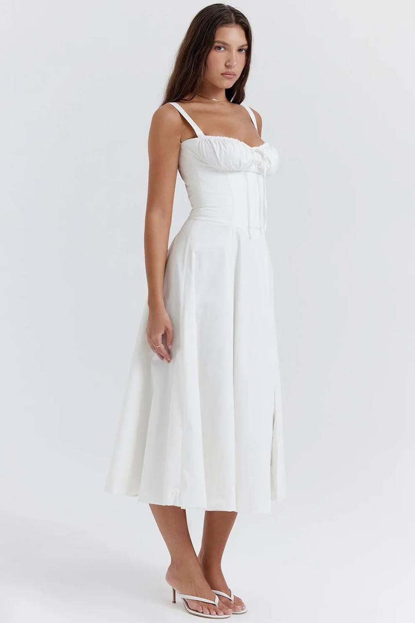 Carmen Bustier Sundress in White Cotton
