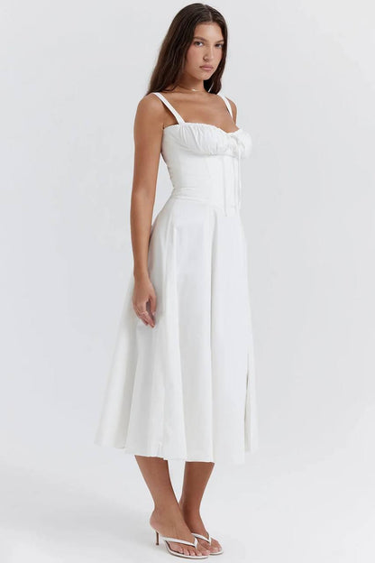Carmen Bustier Sundress in White Cotton