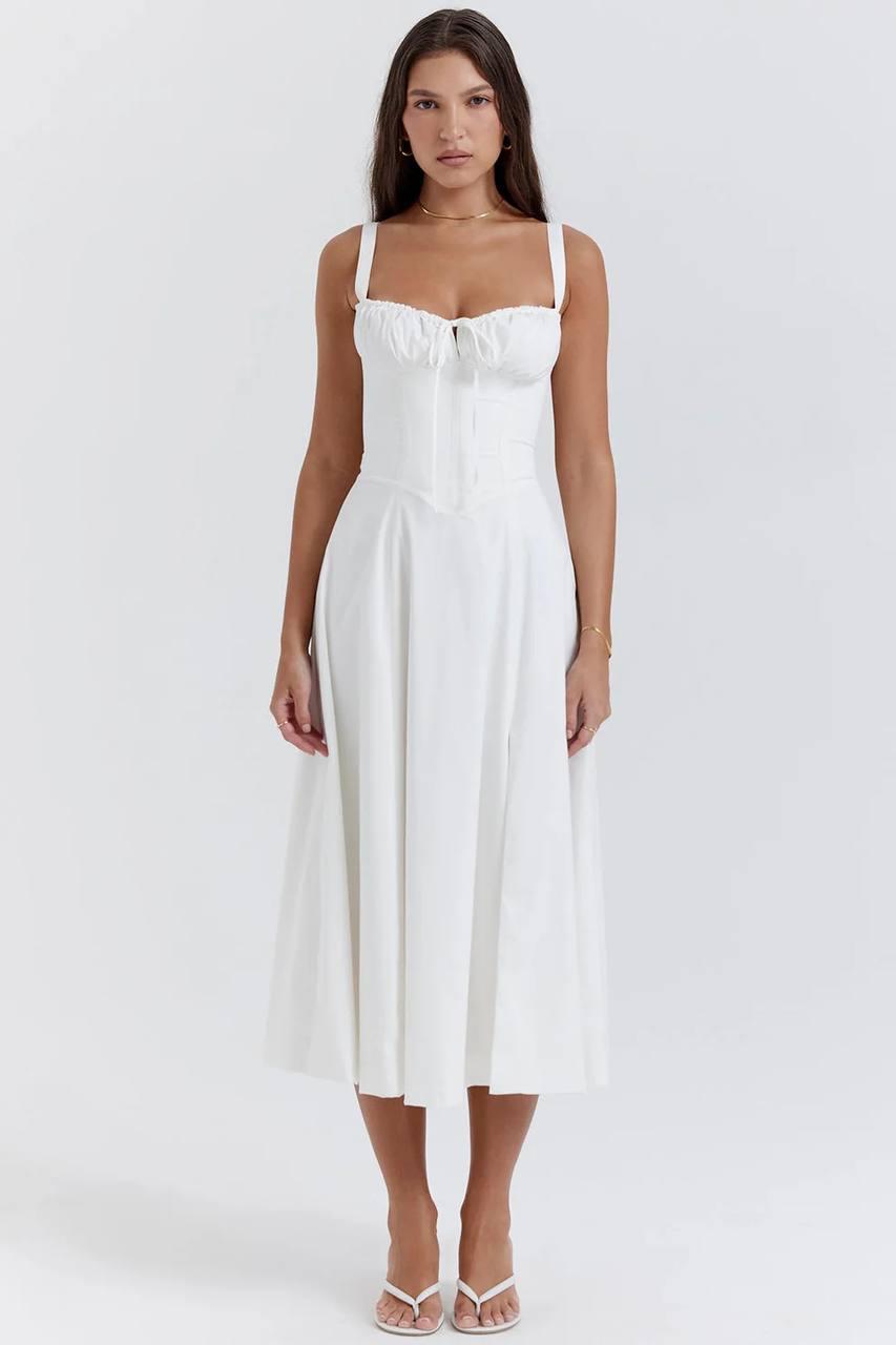 Carmen Bustier Sundress in White Cotton