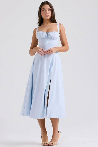 Blue Stretch Cotton Carmen Bustier Sundress