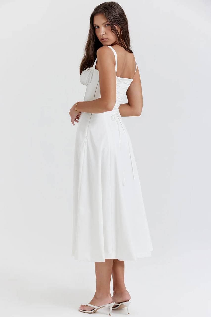 Carmen Bustier Sundress in White Cotton