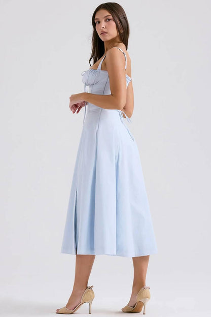 Blue Stretch Cotton Carmen Bustier Sundress