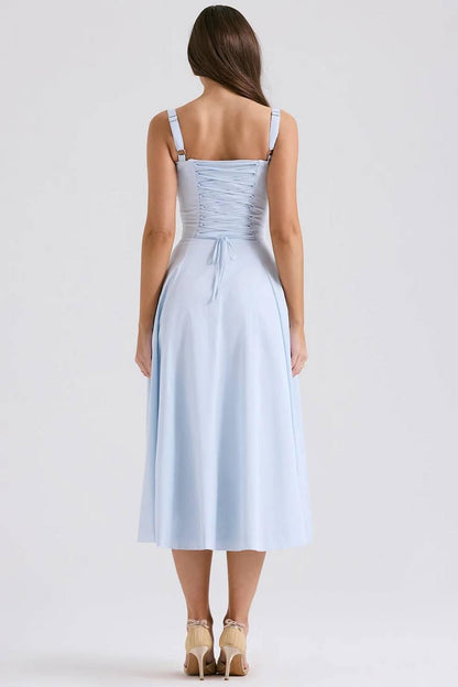 Blue Stretch Cotton Carmen Bustier Sundress