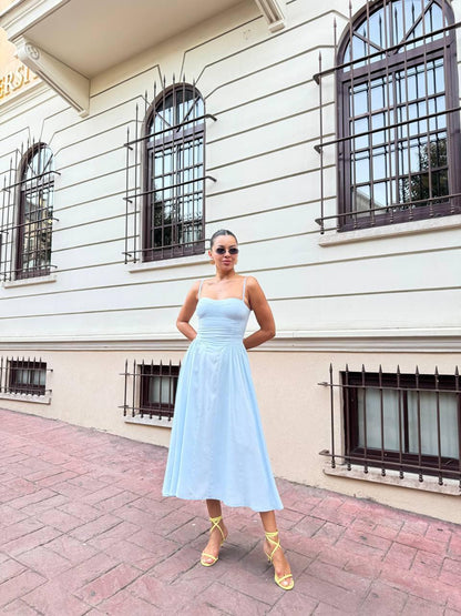Graceful Sky Blue Midi Dress – Deniz Clothing Store
